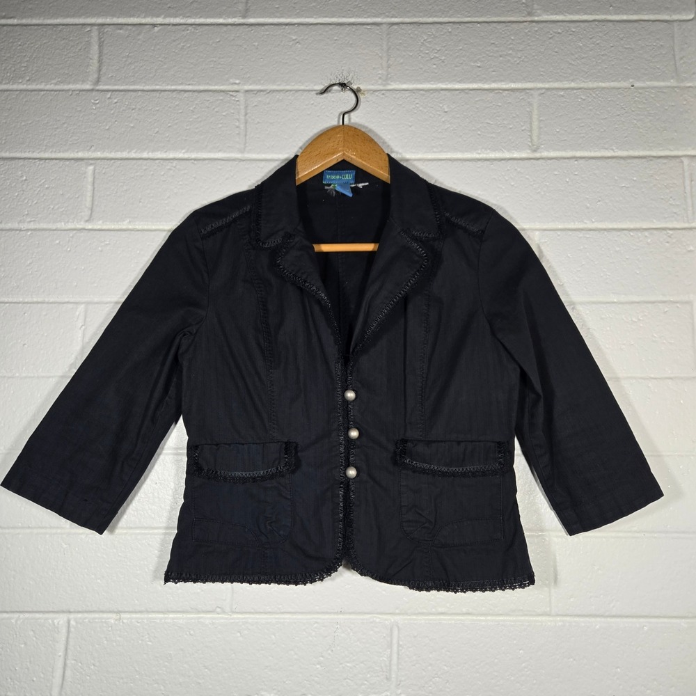 Vtg Trixie + Lulu‎ Blazer Large Cotton Lace Cropped Jacket 3/4 Sleeve